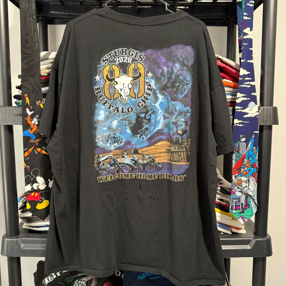 2020s Black Sturgis 2020 Buffalo Chip 80th Anniversary Tee 3XL Light Marks